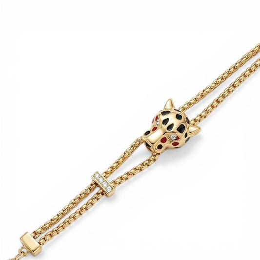 BRACCIALE A DUE FILI CON TESTA DI LEOPARDO CENTRALE