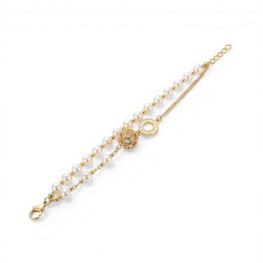 BRACCIALE A DUE FILE CON PERLE CATENA E ELEMENTI LAVORATI
