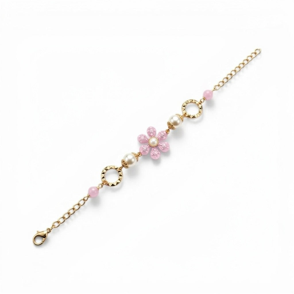 BRACCIALE CON FIORE CENTRALE E ELEMENTI DECORATIVI LATERALI
