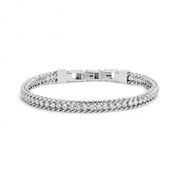 31BR0001W-L BRACCIALE TENNIS ZIRCONI BIANCHI 3MM CON CATENA GRUMETTA