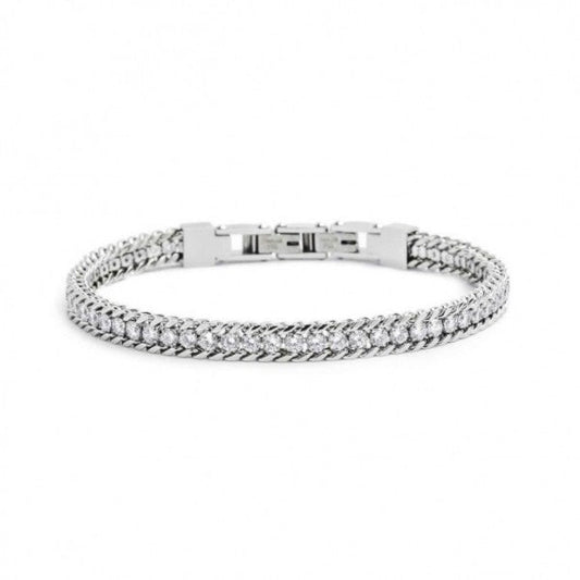 31BR0001W-L BRACCIALE TENNIS ZIRCONI BIANCHI 3MM CON CATENA GRUMETTA