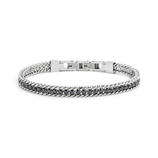 31BR0001N-M BRACCIALE TENNIS ZIRCONI NERI 3MM CON CATENA GRUMETTA