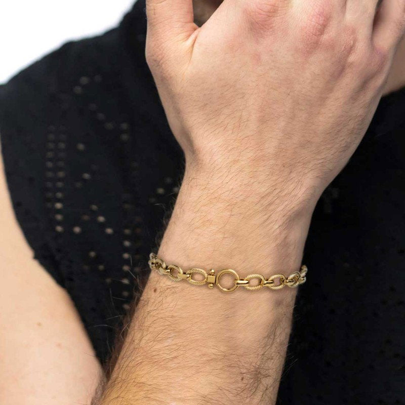 Bracciale catena a maglie larghe texturizzate al centro moschettone ad anello