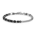 Carica l'immagine nel visualizzatore della galleria, Bracciale catena a spina di pesce con sfere in onice nera e pietra lavica

