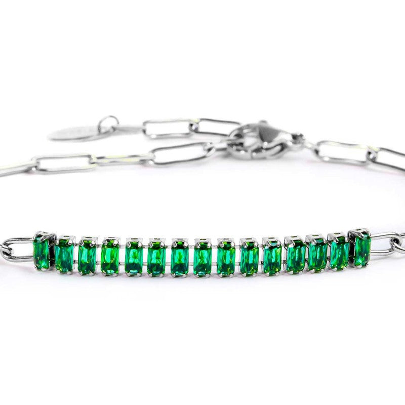 Bracciale catena con tennis cristalli baguette centrali - Desidero