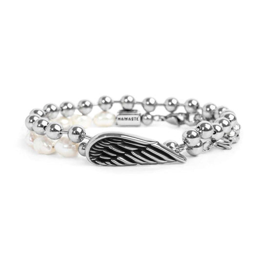 Bracciale catena doppio giro perle e sfere con ala - Desidero