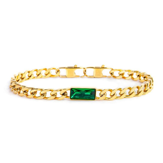 Bracciale catena grumetta con cristallo baguette centrale - Desidero