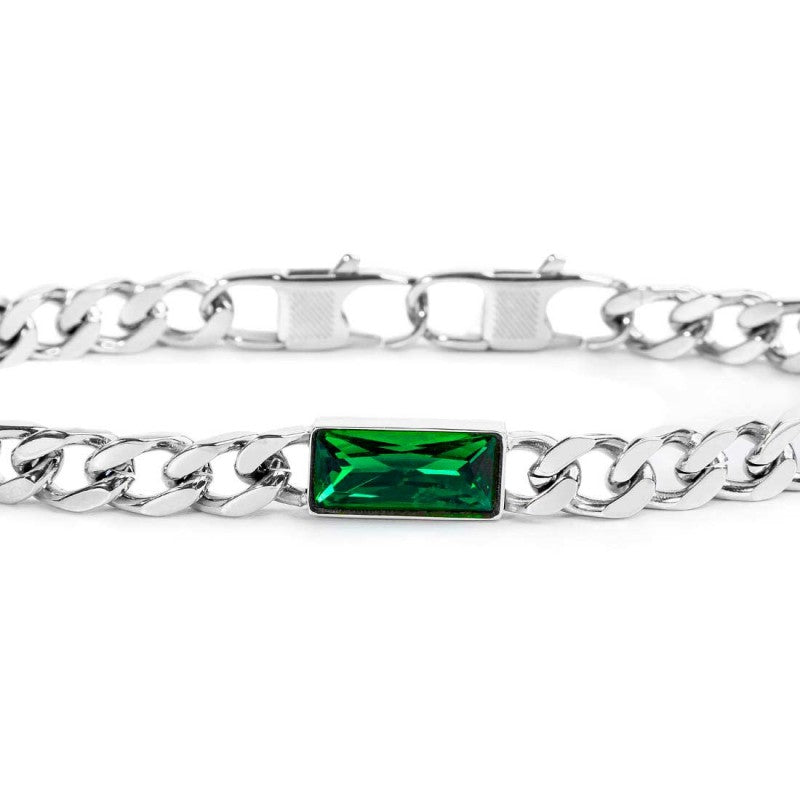 Bracciale catena grumetta con cristallo baguette centrale - Desidero
