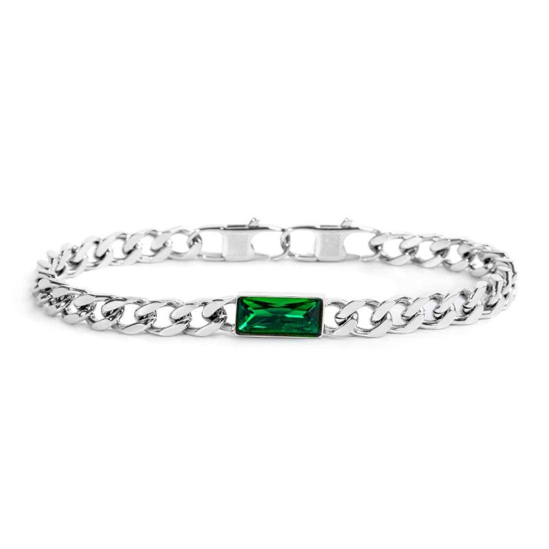 Bracciale catena grumetta con cristallo baguette centrale - Desidero