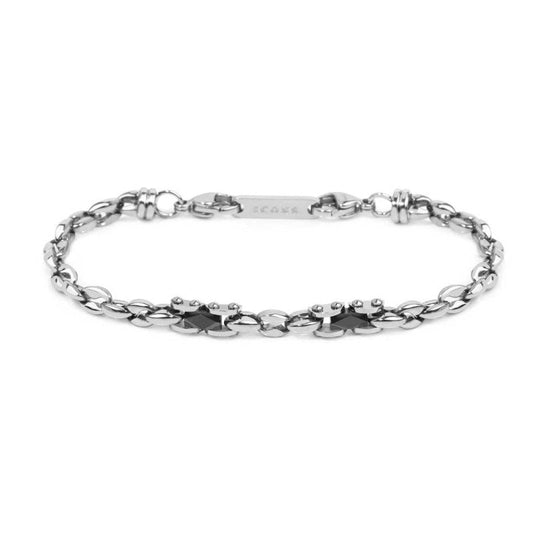 Bracciale catena marine con elementi in acciaio con ceramica sfaccettata nera lucida