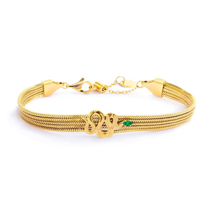 Bracciale catena multifilo con serpente e zircone - Desidero