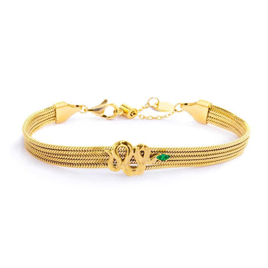 Bracciale catena multifilo con serpente e zircone - Desidero