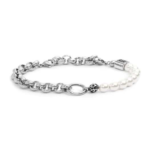 Bracciale catena rolò con trama e perle - Desidero
