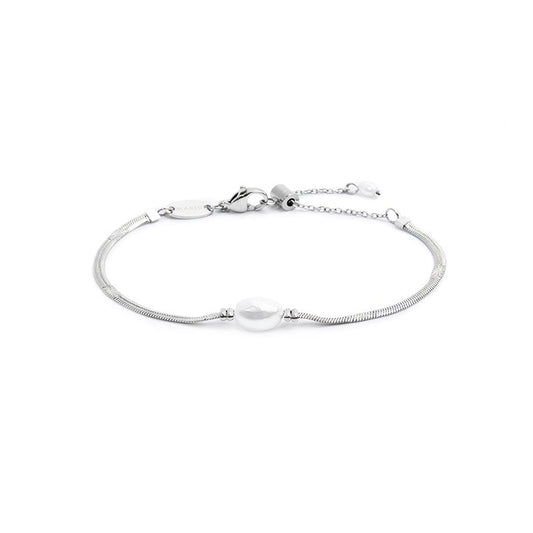 Bracciale catena snake con perla ovale centrale