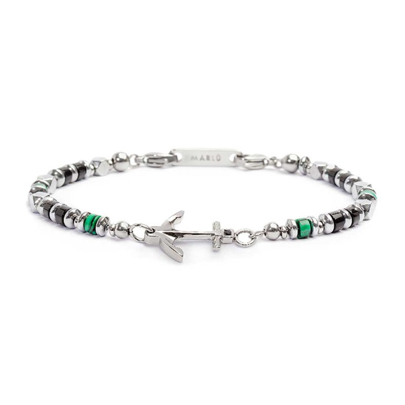 Bracciale con ancora elementi in malachite ed onice nera - Desidero