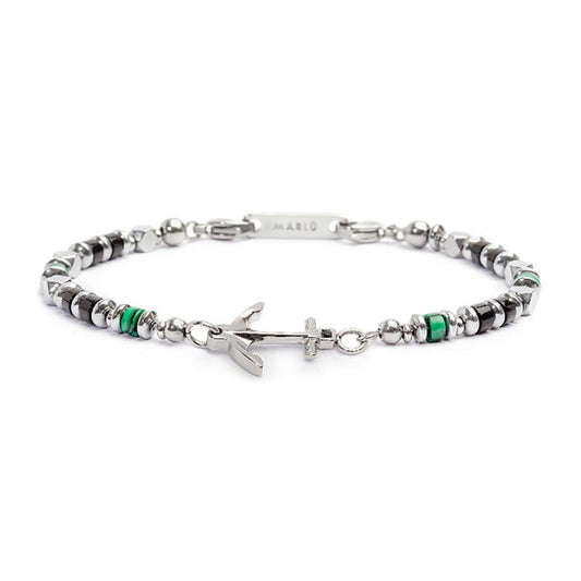 Bracciale con ancora elementi in malachite ed onice nera - Desidero
