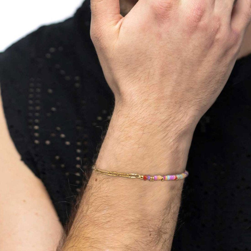 Bracciale con perline colorate e catena a maglia larga