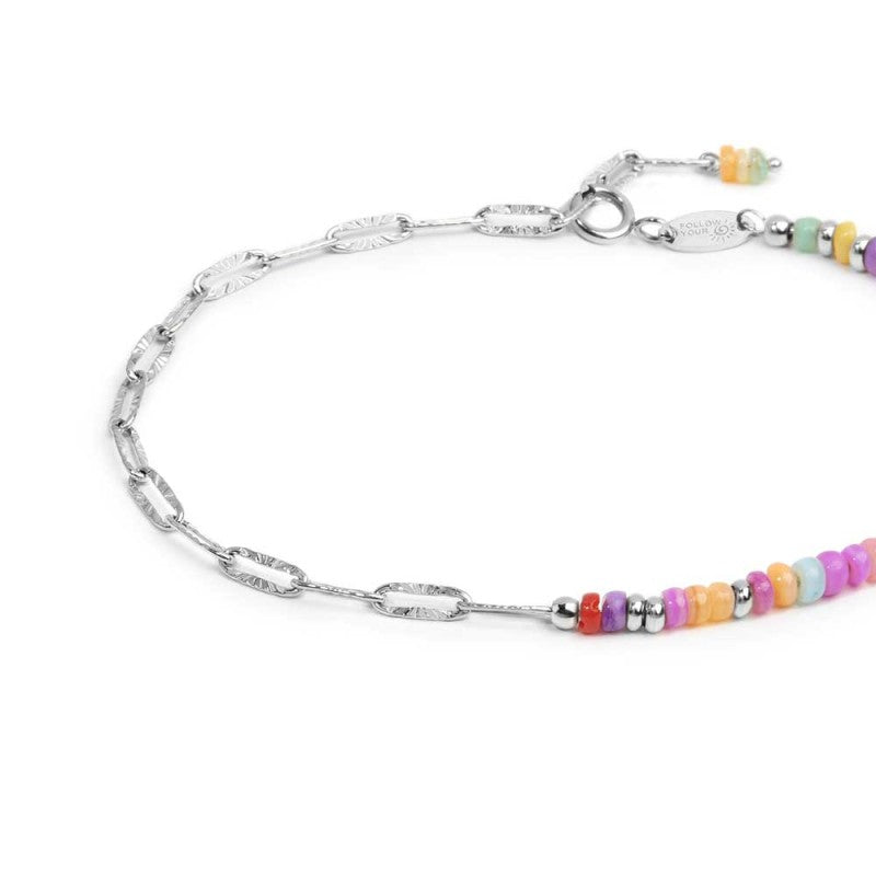 Bracciale con perline colorate e catena a maglia larga