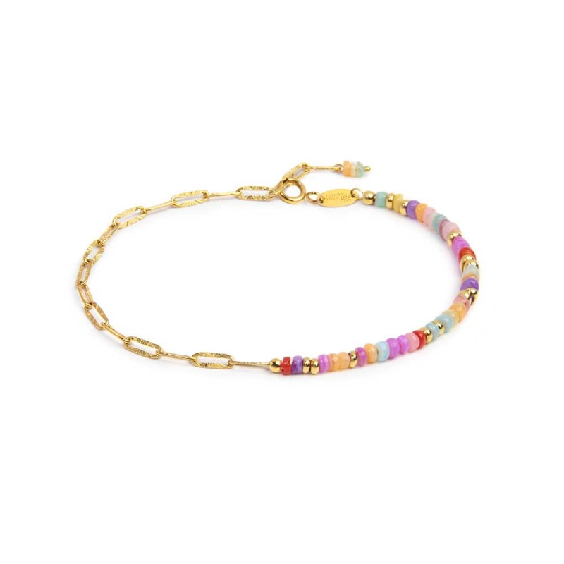 Bracciale con perline colorate e catena a maglia larga