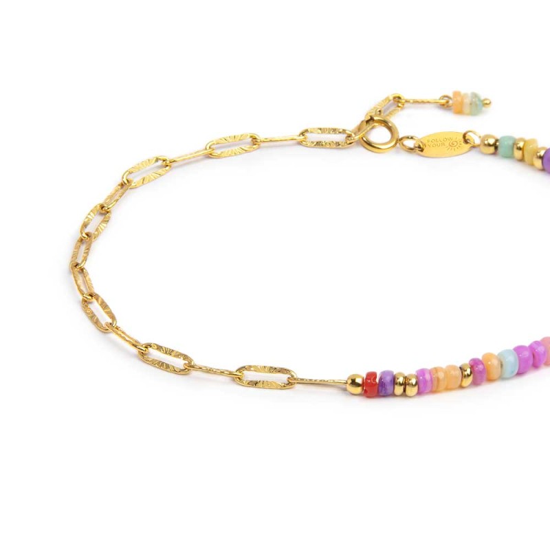 Bracciale con perline colorate e catena a maglia larga