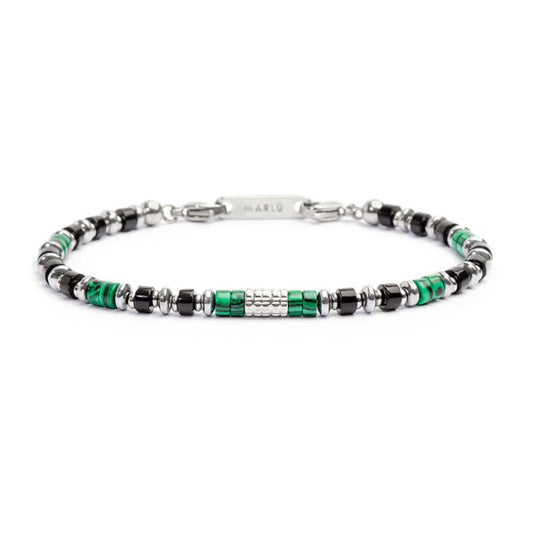 Bracciale con rondelle in malachite ed onice nera e cilindro diamantato - Desidero