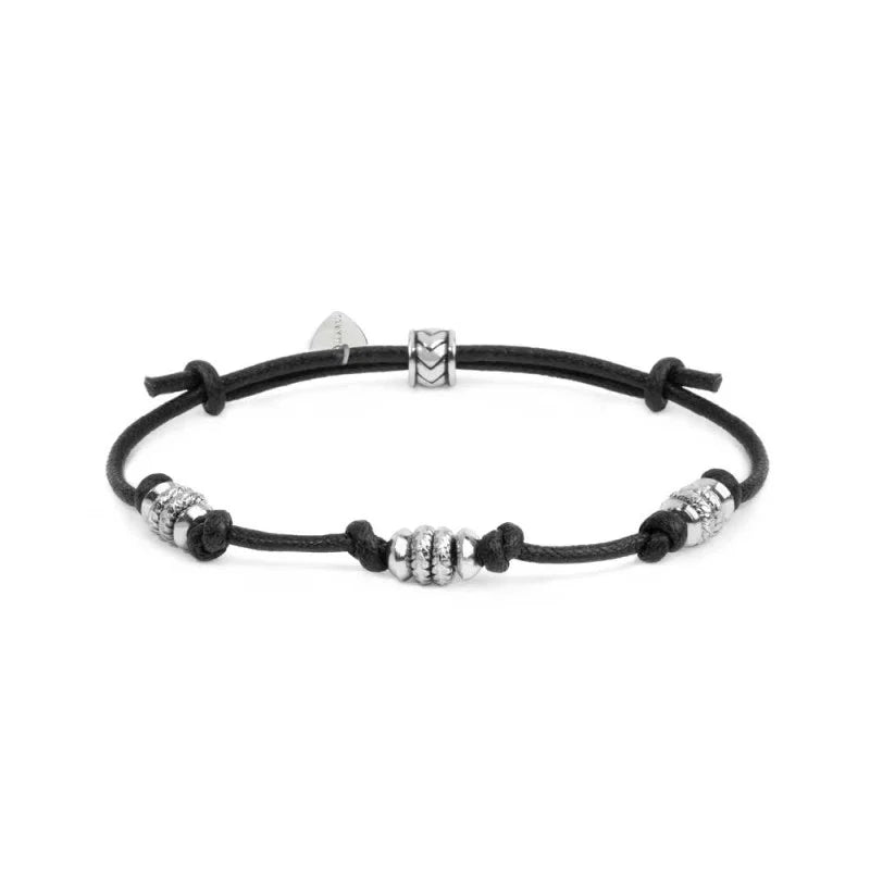 BRACCIALE CORDINO CERATO GRUPPI DI RONDELLE IN ACCIAIO