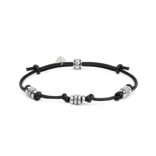 BRACCIALE CORDINO CERATO GRUPPI DI RONDELLE IN ACCIAIO