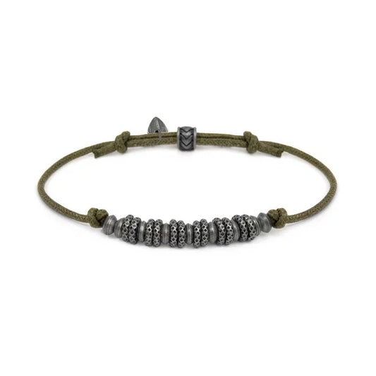 BRACCIALE CORDINO CERATO RONDELLE IN ACCIAIO