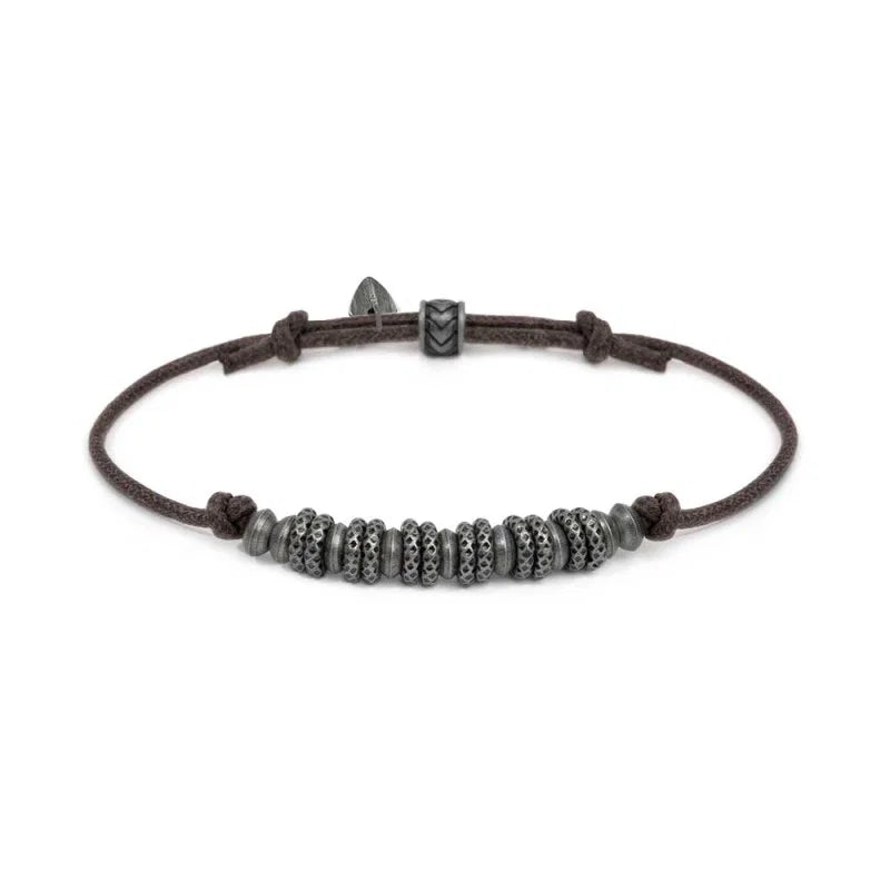 BRACCIALE CORDINO CERATO RONDELLE IN ACCIAIO