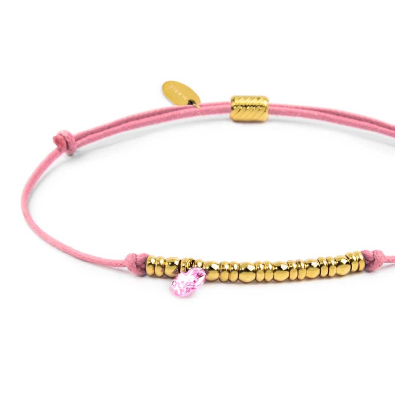Bracciale cordino con elementi acciaio e zircone pendente