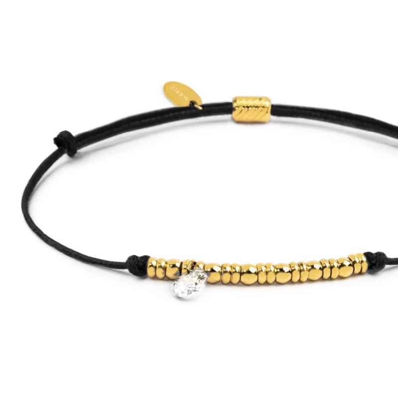 Bracciale cordino con elementi acciaio e zircone pendente
