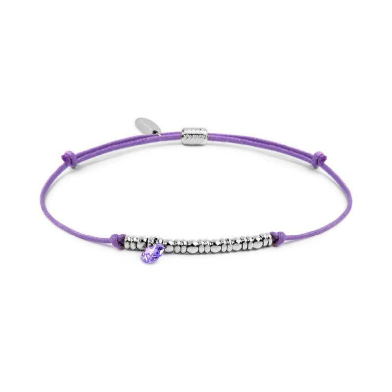 Bracciale cordino con elementi acciaio e zircone pendente
