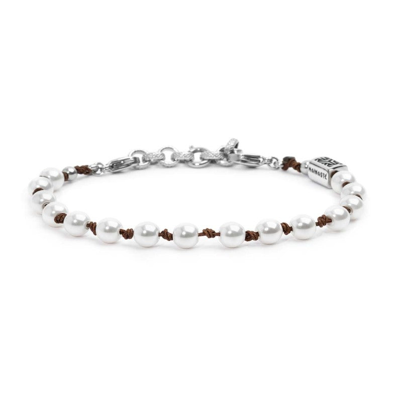 Bracciale cordino marrone con perle 6mm - Desidero