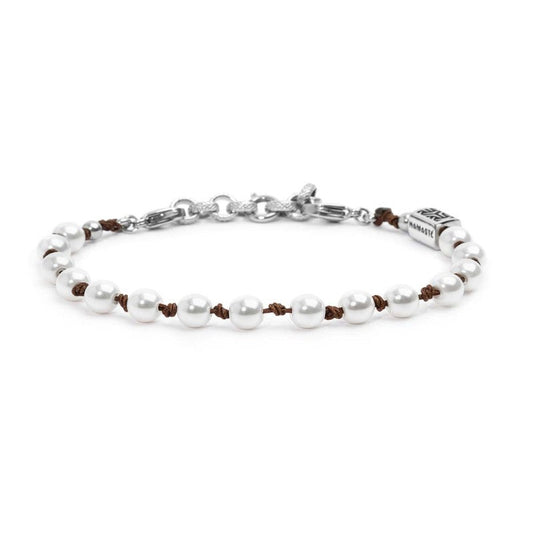 Bracciale cordino marrone con perle 6mm - Desidero