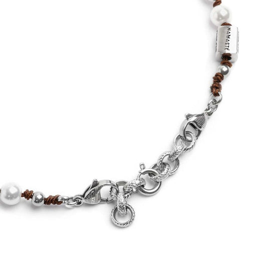 Bracciale cordino marrone con perle 6mm - Desidero