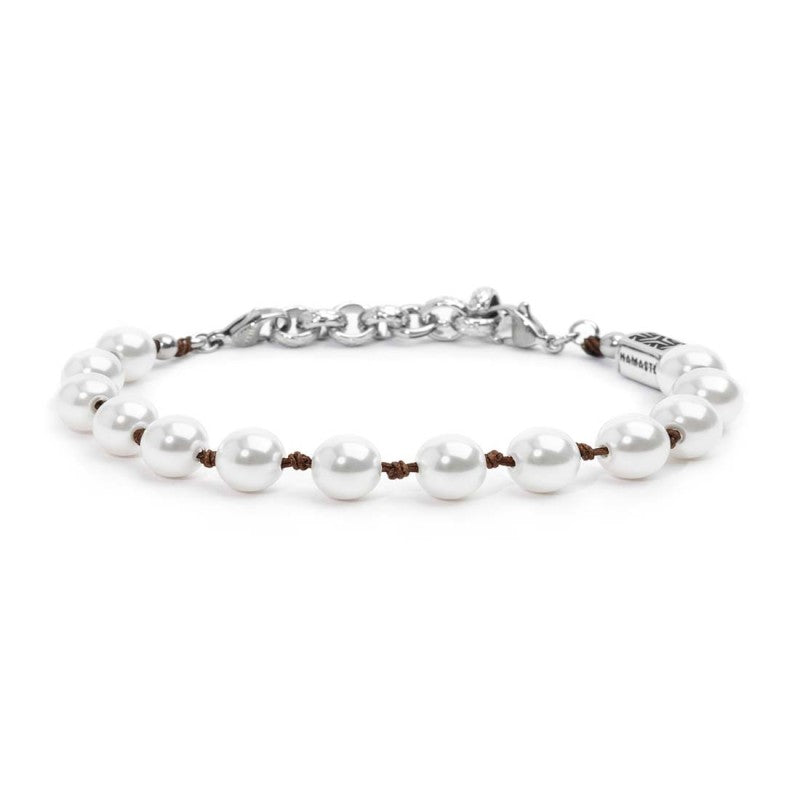 Bracciale cordino marrone con perle 8mm - Desidero
