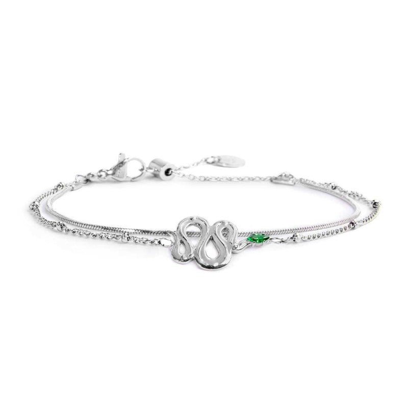 Bracciale doppia catena con serpente e zircone - Desidero