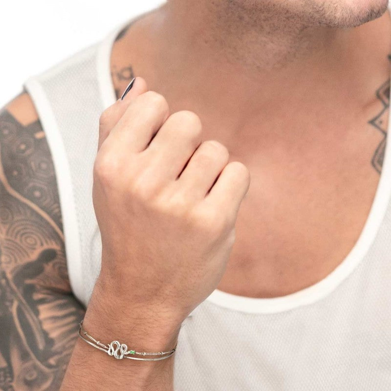 Bracciale doppia catena con serpente e zircone - Desidero