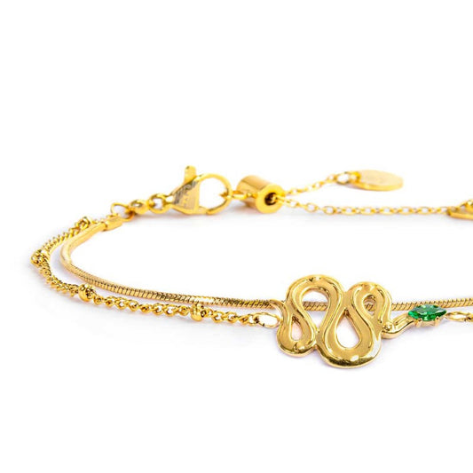 Bracciale doppia catena con serpente e zircone - Desidero