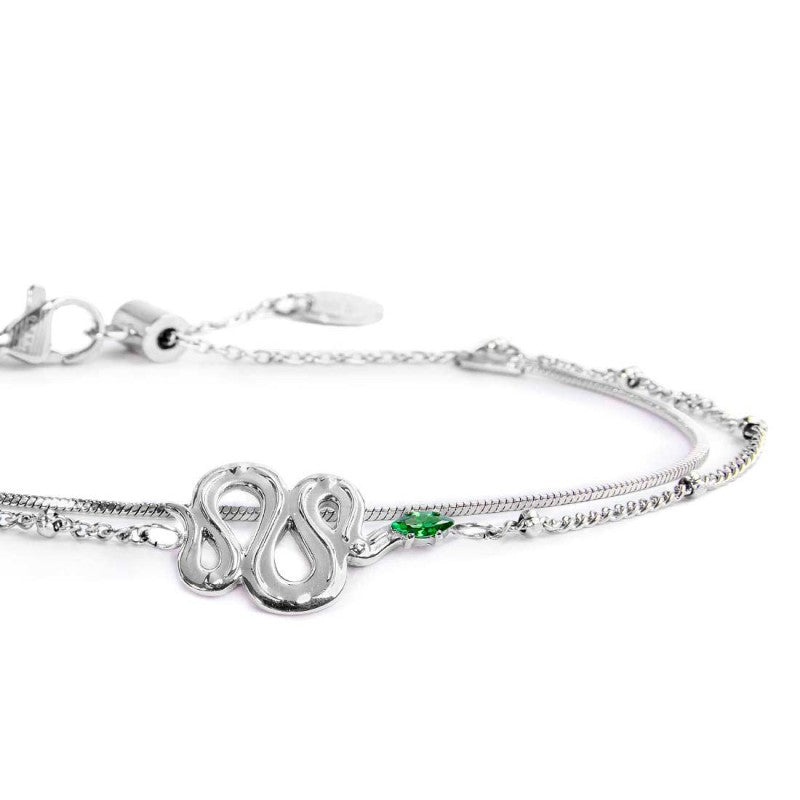 Bracciale doppia catena con serpente e zircone - Desidero