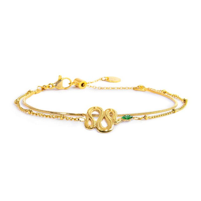 Bracciale doppia catena con serpente e zircone - Desidero
