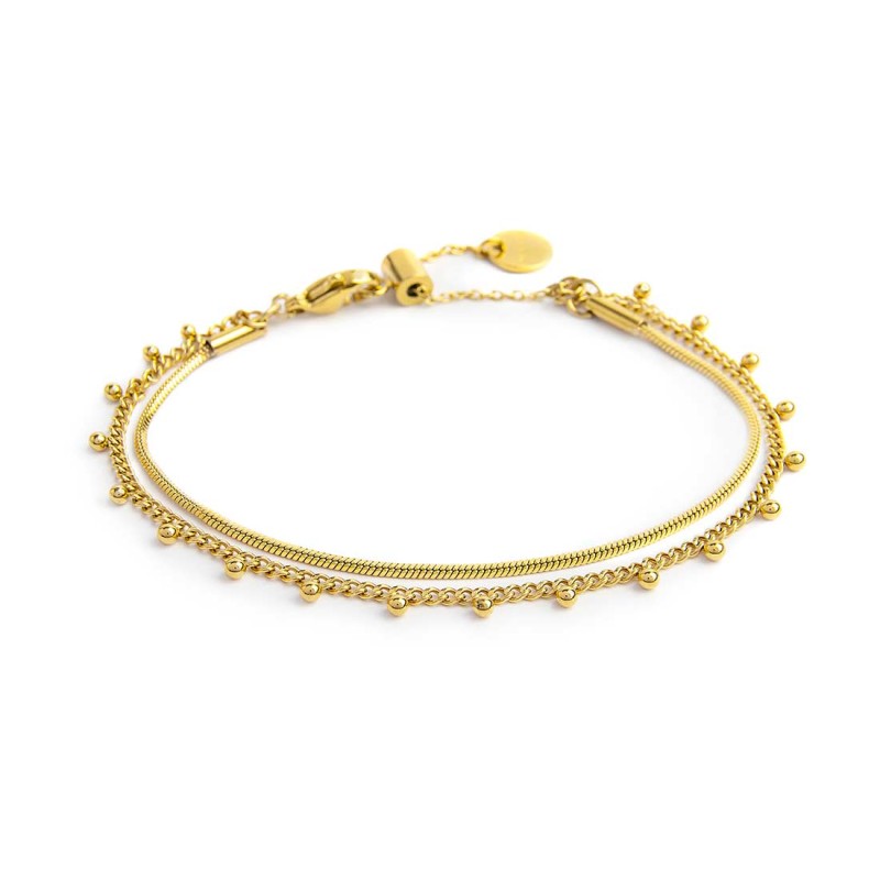 Bracciale doppia catena snake e grumetta con sfere