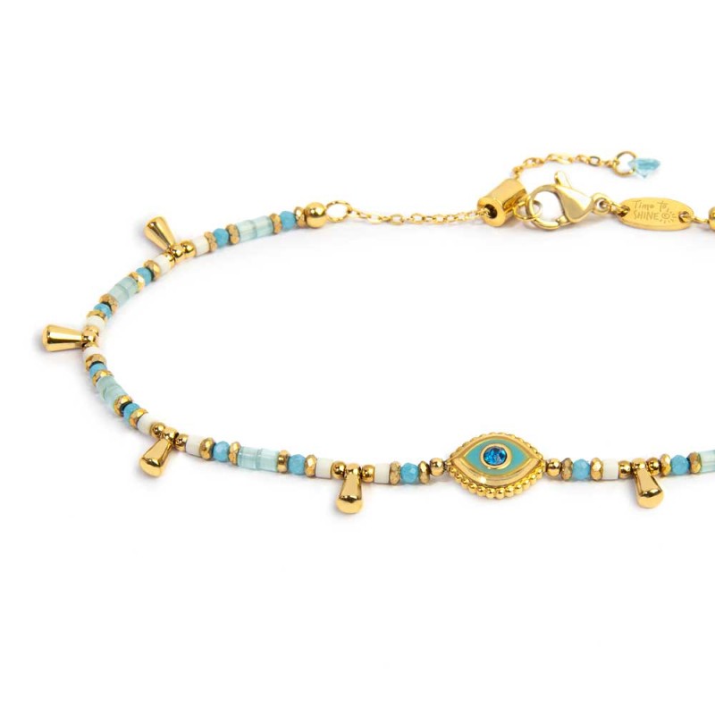 Bracciale elementi di ematite sfacetttata con occhio centrale