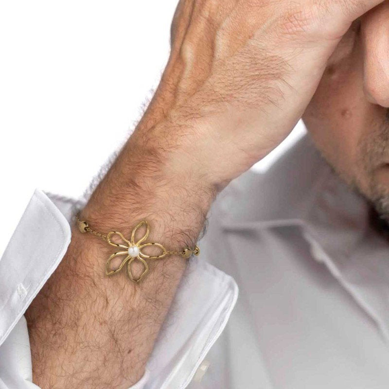 Bracciale fiore con perla centrale