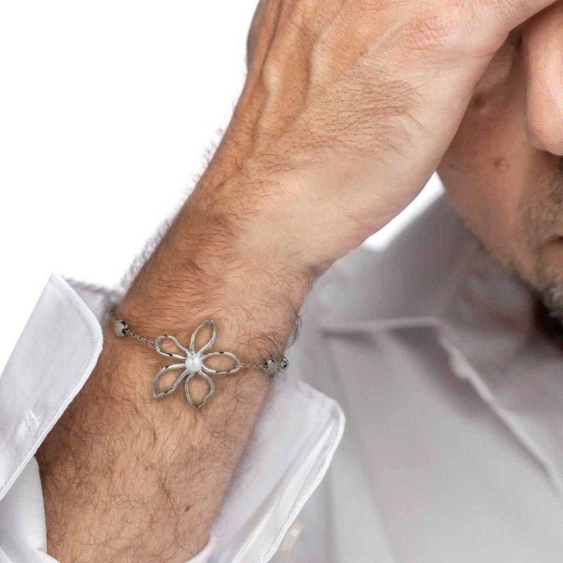 Bracciale fiore con perla centrale