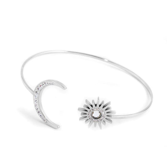 33br0007 Bracciale rigido sole luna cristalli bianchi