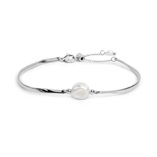 Bracciale semi rigido con tubolari twisted e perla centrale