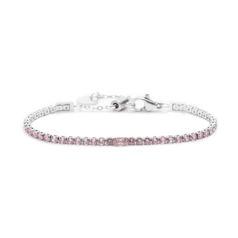 Bracciale tennis rosa 2,5mm con zircone centrale - Desidero