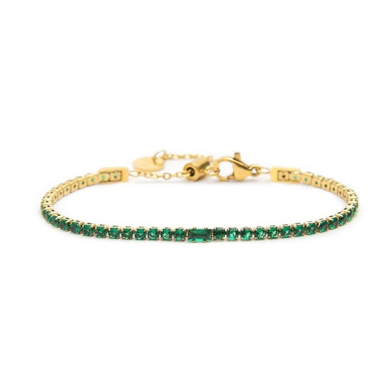 Bracciale oro tennis verde 2,5mm con zircone centrale - Desidero