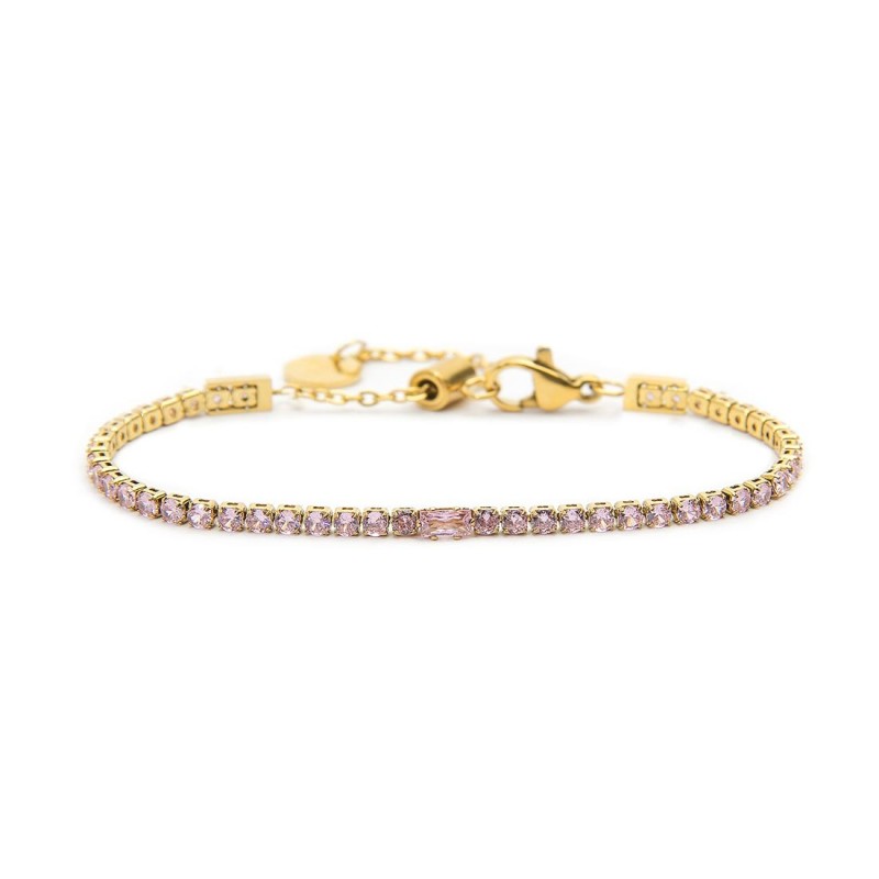 Bracciale oro tennis rosa 2,5mm con zircone centrale - Desidero